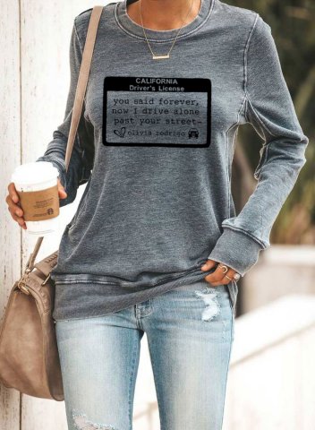 Women's Sweatshirts Solid Letter Long Sleeve Round Neck Daily Casual Sweatshirt