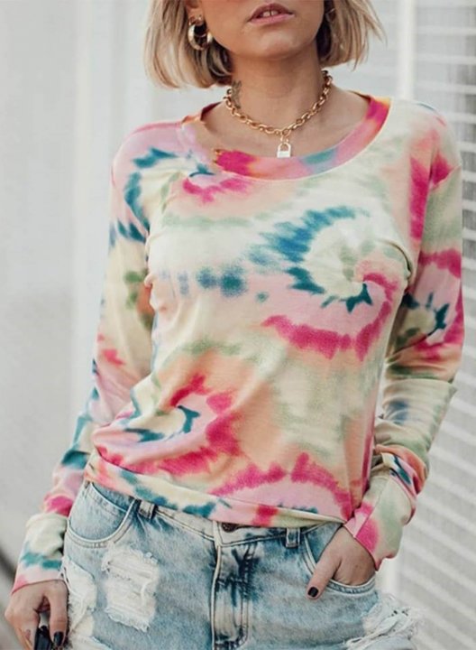 Women's Sweatshirts Multicolor Tie dye Long Sleeve Round Neck Daily Casual Sweatshirt