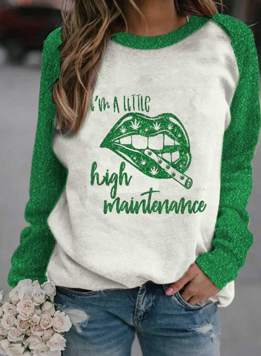 Women's I'm A Little High Maintenance Letter Sweatshirt Color Block Long Sleeve Round Neck Daily Sequin Sweatshirt