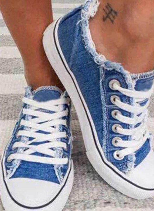 Solid Denim Flat Lace-up Canvas Shoes