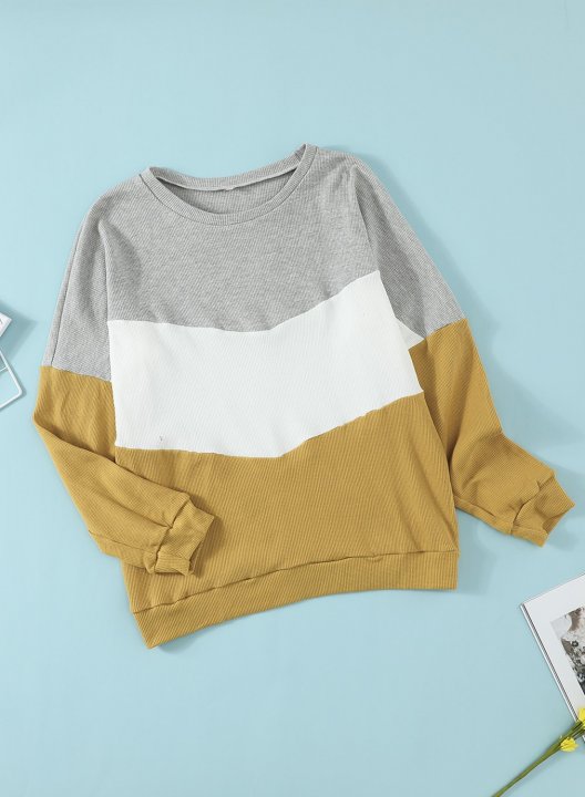 Color Block Round Neck Long Sleeve Casual Sweatshirt