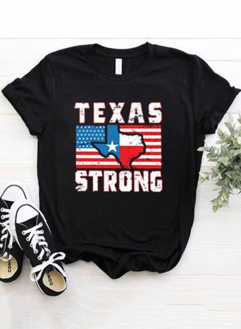 Women's T-shirts Texas Flag Texas Strong Print Short Sleeve Texas independence day T-shirt