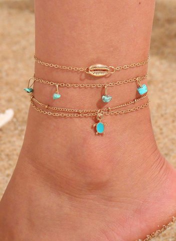 Women's Anklets Shell Turquoise Tortoise Tassel 3 Piece Combination Anklet