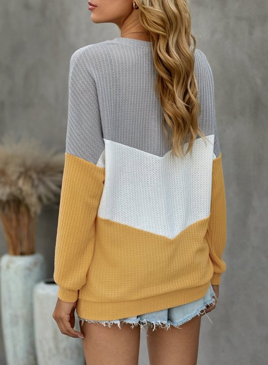 Color Block Round Neck Long Sleeve Casual Sweatshirt