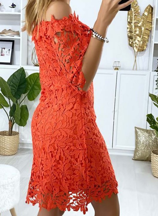 Women's Mini Dress Solid Floral Lace Embroidery A-line Half Sleeve Off Shoulder Summer Daily Mini Dress