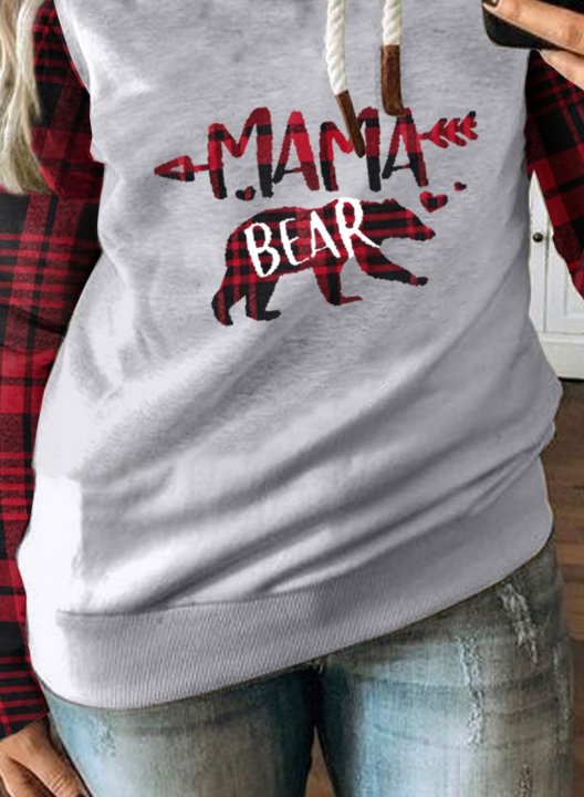 Women's Sweatshirt Mama Bear Color Block Hooded Sweatshirt