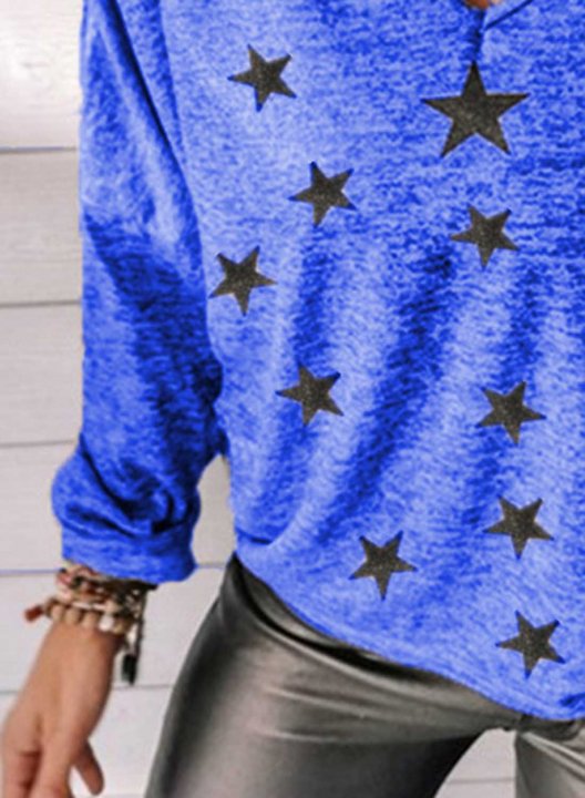 Women's T-shirts Star Print Long Sleeve V Neck Daily T-shirt