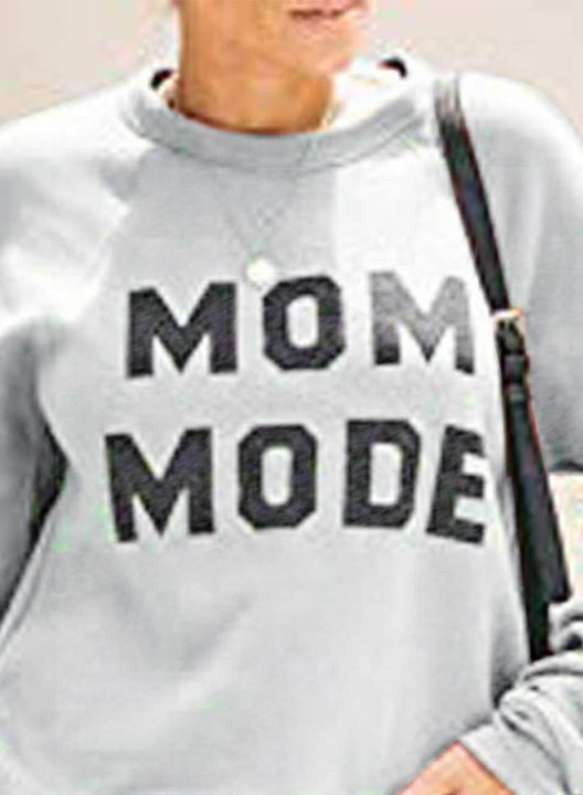 Women's Sweatshirt Solid Letter Mom Mode Long Sleeve Round Neck Basic Sporty T-shirt