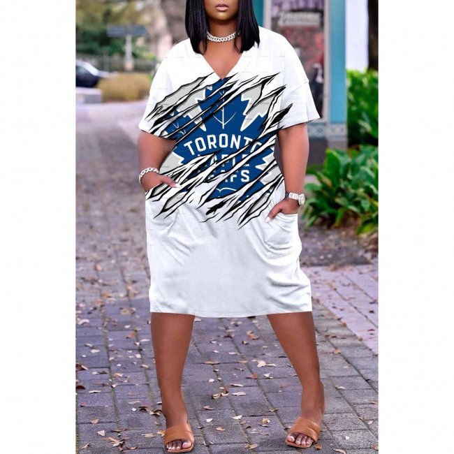 Women's Toronto Maple Leafs Printed V-neck Casual Pocket Dress