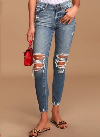 Women's Torn Jeans Slim Solid High Waist Ankle-length Daily Work Torn Jeans