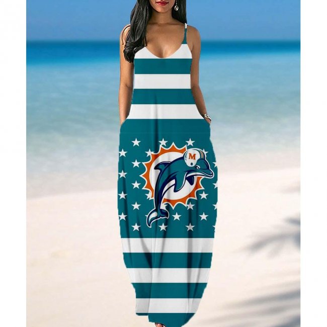 Women's Miami Dolphins Summer Suspender Maxi Dress