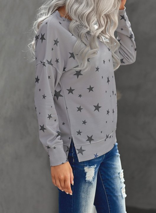 Women Star Print Long Sleeve Round Neck Tunics