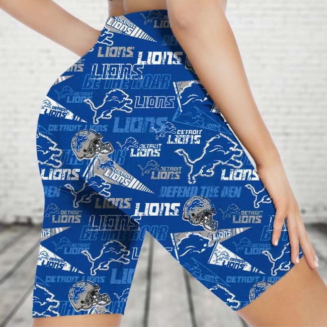 DETROIT LIONS Fitness Running Side Pocket Shorts Tight-Fitting High-Waist Yoga Pants