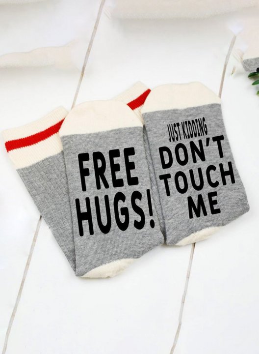 Unisex Free Hugs Just Kidding Don't Touch Me Socks Letter Color-block Cotton Socks