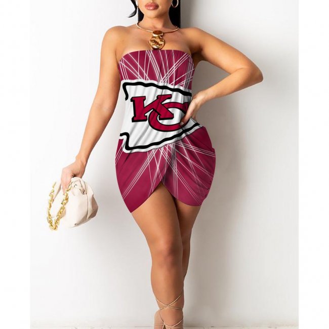 Kansas City Chiefs Printed Irregular Bandeau Midi Dress