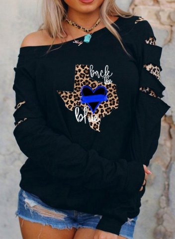 Women's Sweatshirt Leopard Cut-out Asymmetrical Texas independence day Sweatshirt