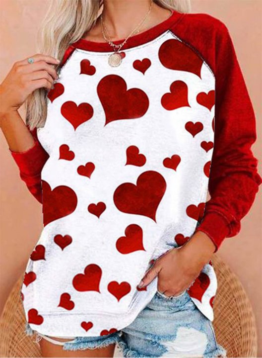 Women's Heart Sweatshirt Casual Color Block Round Neck Long Sleeve Daily Pullovers