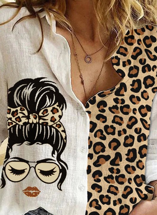 Women's Shirts Leopard Portrait Long Sleeve Turn Down Collar Daily Work Shirt