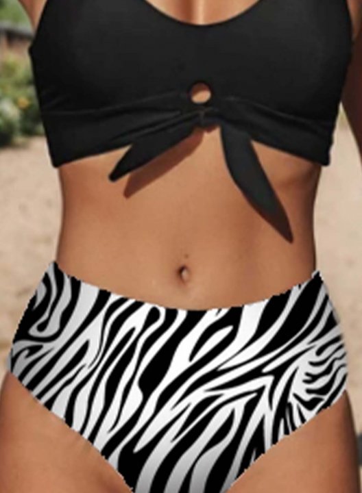 Women's Bikinis Color Block Striped Animal Print Sleeveless Unadjustable U Neck Knot Padded Vacation Bikini