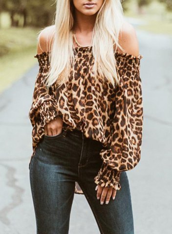 Women's Tunic Tops Leopard Off-shoulder Long Sleeve Casual Daily Tunics