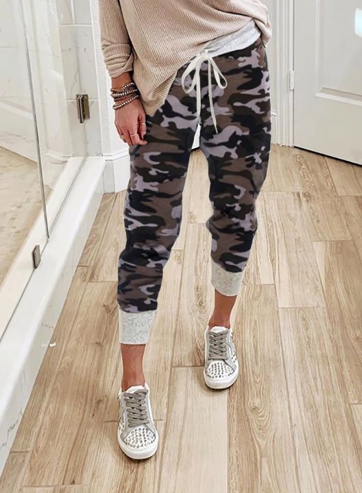 Camouflage Mid Waist Casual Pants