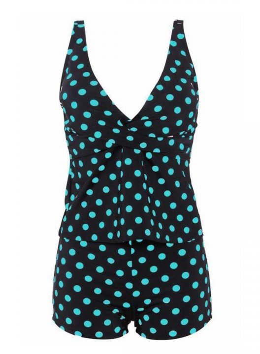 Women's Tankinis Mid Waist Polka Dot Padded V Neck Tankini Set