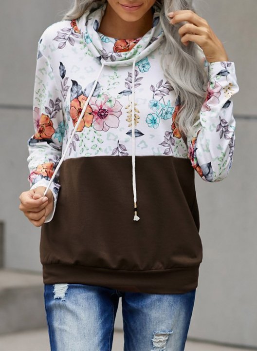 Color Block Long Sleeve High Neck Floral Sweatshirt