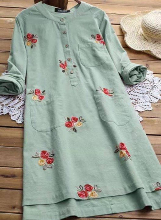 Women's Mini Dresses Fashion Round Neck Short Sleeve Floral Dress