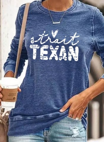 Women's Strait Texan T-shirts Letter Print Long Sleeve Round Neck Daily Casual T-shirt