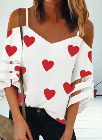 Women's T-shirts Color Block Heart-shaped Spaghetti Cold Shoulder Half Sleeve Daily Casual T-shirts