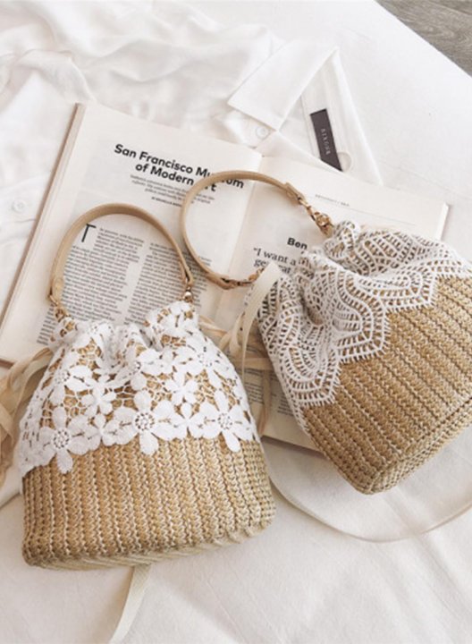 Women's Handbags Solid Lace Floral Woven Straw Handbags