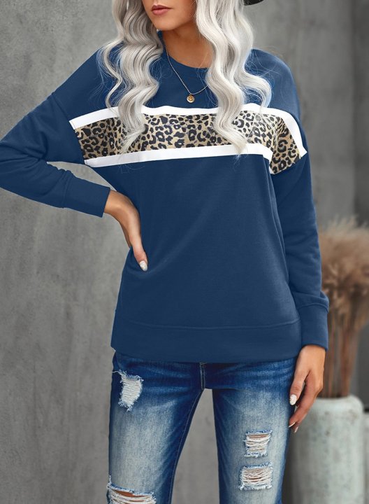 Long Sleeve Round Neck Leopard Sweatshirt