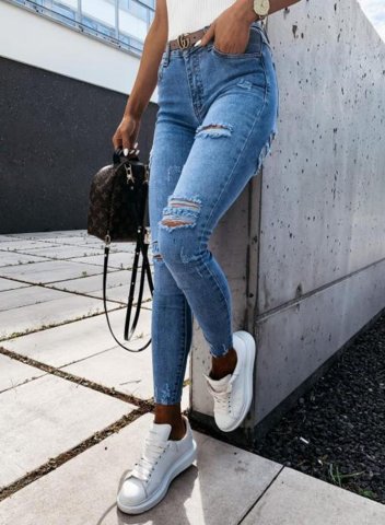 Women's Jeans Slim High Waist Ankle-length Daily Casual Ripped Jeans