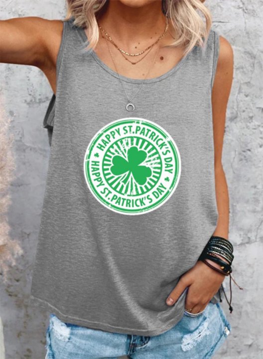 Women's Happy St Patrick's Day Print Tank Tops Casual Solid Summer Sleeveless Round Neck Tops