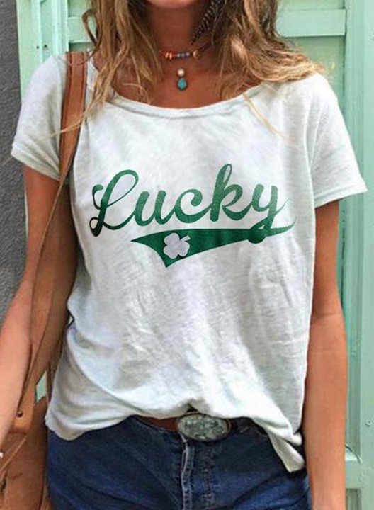 Women's T-shirts Saint Patrick's Day Shamrock Letter Print Short Sleeve Round Neck Daily T-shirt