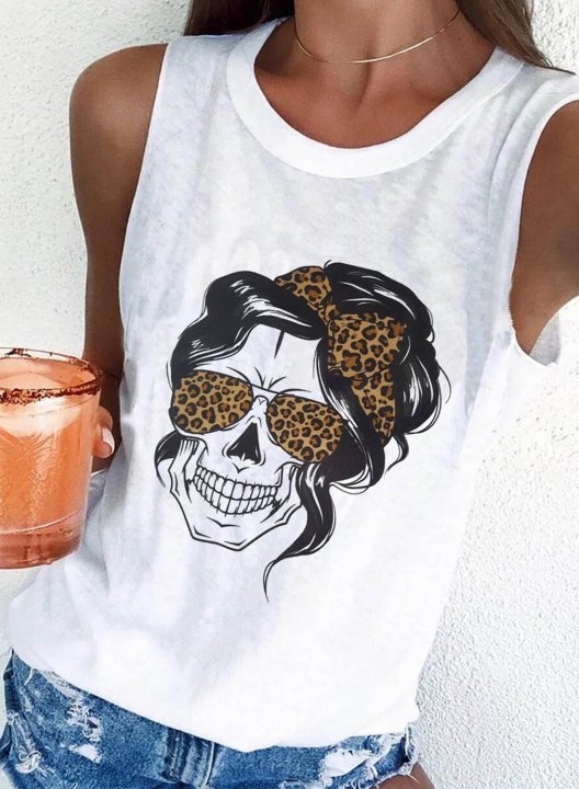 Women's Tank Tops Leopard Portrait Sleeveless Round Neck Casual Daily Tank Top