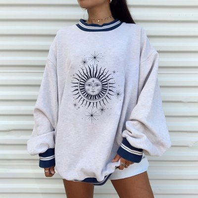 Casual fashion round neck long sleeve loose sweater European and American style