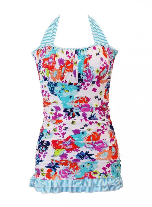 Women's Tankini Sets Cute Floral Ruffle Halter Tankini Set