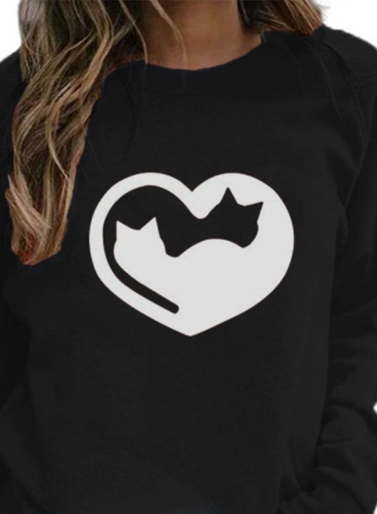 Women's Sweatshirts Heart-shaped Solid Long Sleeve Round Neck Casual Sweatshirt