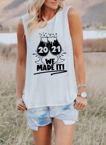 Women's Tank Tops Letter Sleeveless Round Neck Casual Tank Top