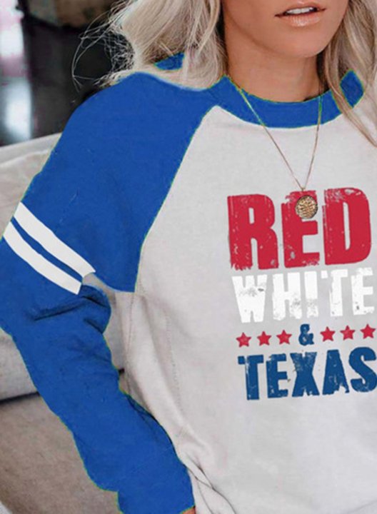 Women's Sweatshirts Red White & Texas Print Texas independence day Round Neck Casual Sweatshirt