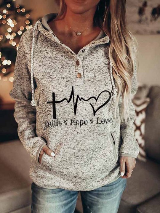 Women's Faith Hope Love Western Print Casual Hoodie