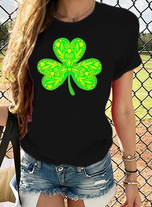 Women's St Patrick's Day T-shirts Shamrock Print Short Sleeve Round Neck Daily T-shirt