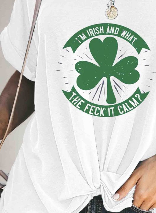 Women's St Patrick's Day T-shirts Clover I'm Irish What The Feck is Calm Shirt Short Sleeve V Neck Daily T-shirt