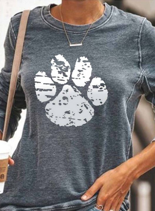 Women's Dog paw print Print Round Neck Daily Sweatshirt