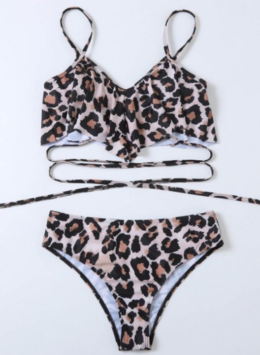 Women's Tankinis Leopard V Neck Vacation Knot Tankini