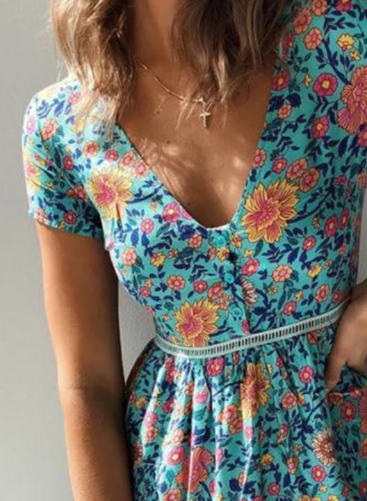 Women's Mini Dresses Floral Tropical Boho Vintage Dress