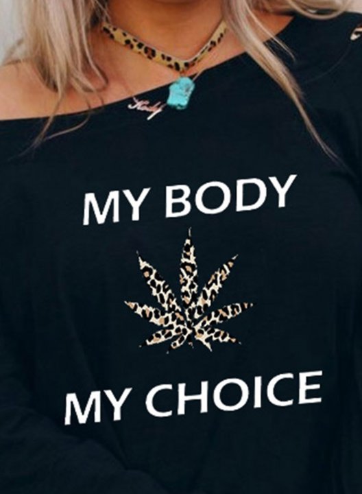 Women's Choice Slogan Sweatshirt Leopard Letter Long Sleeve Cold-shoulder Casual Pullover
