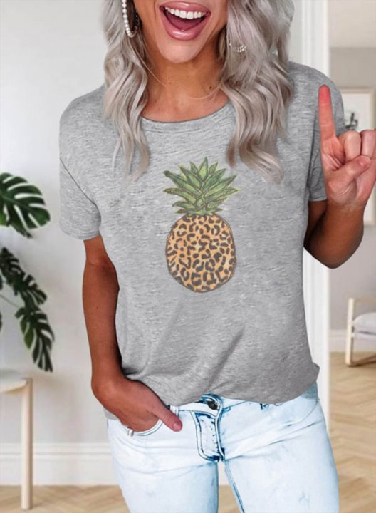 Women's T-shirts Fruits & Plants Solid Short Sleeve Round Neck Daily T-shirt