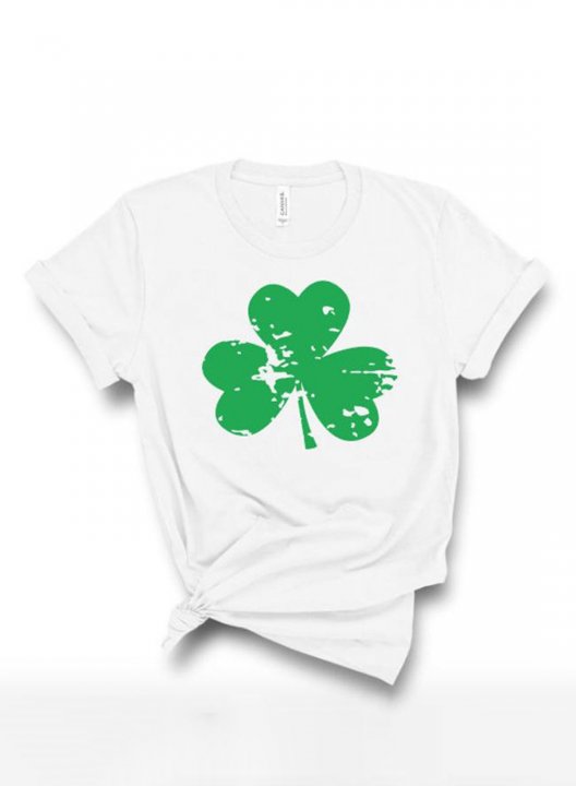 Women's T-shirts St Patrick's Day Shamrock Print Short Sleeve Round Neck Daily T-shirt